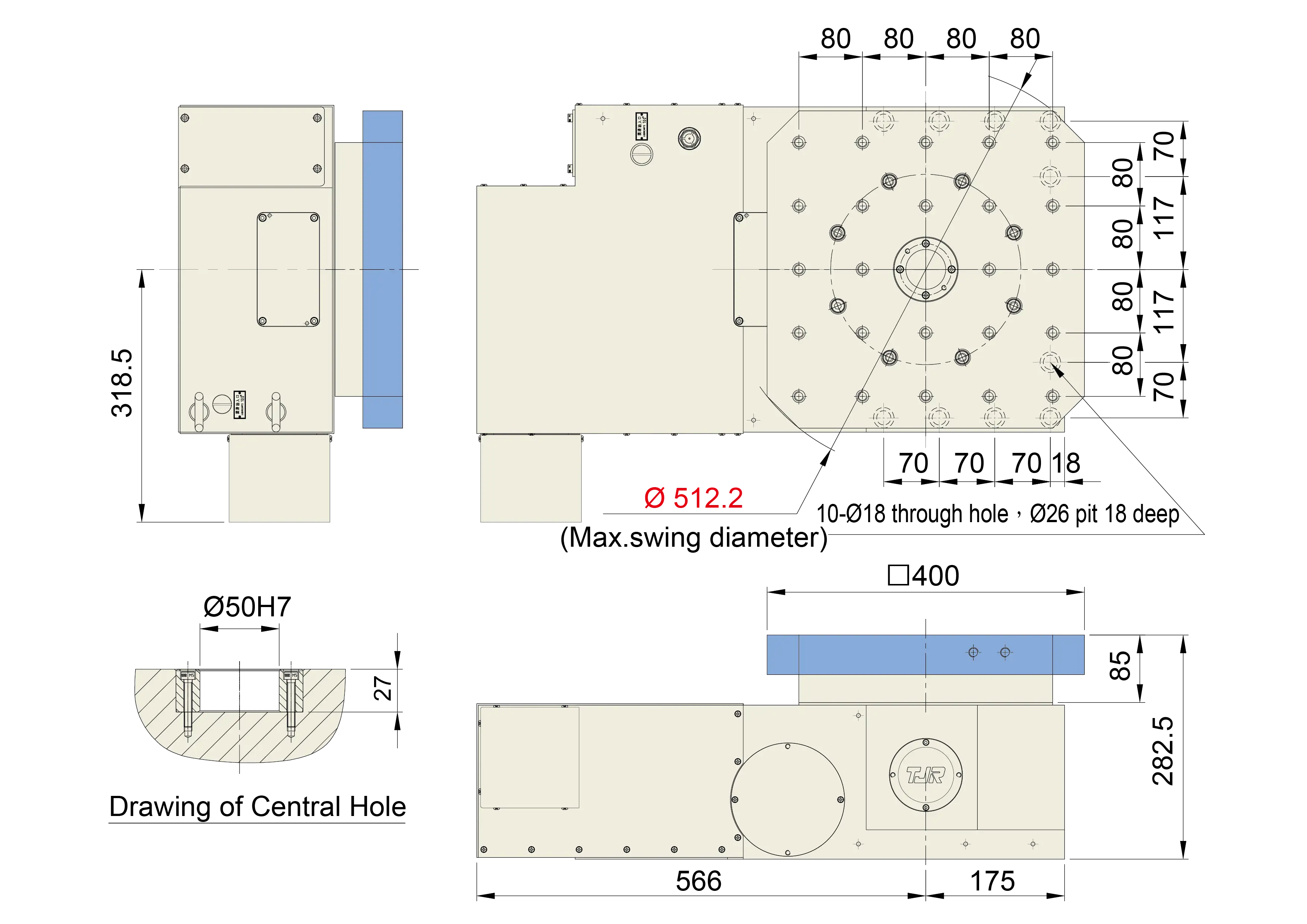 HHR-400×400 - Product Dimension dimensions