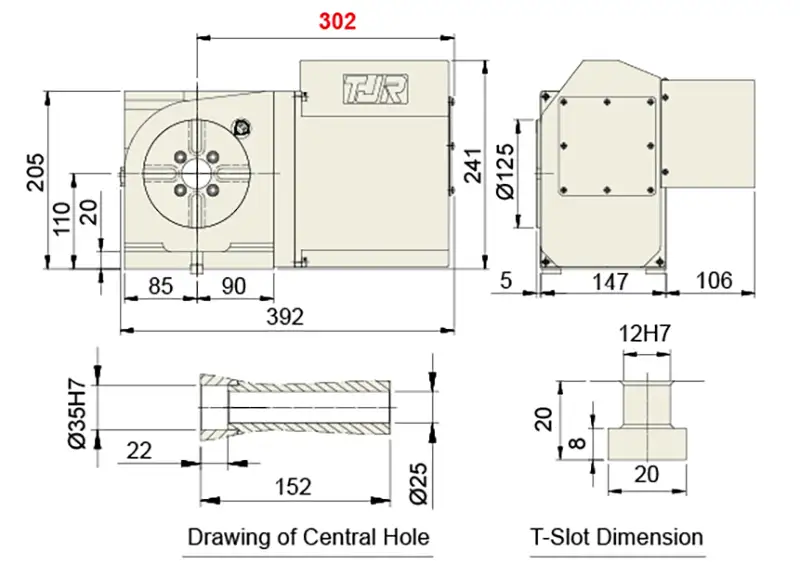 TJR ARS-125R Worm Gear Rotary Table Technical Specifications