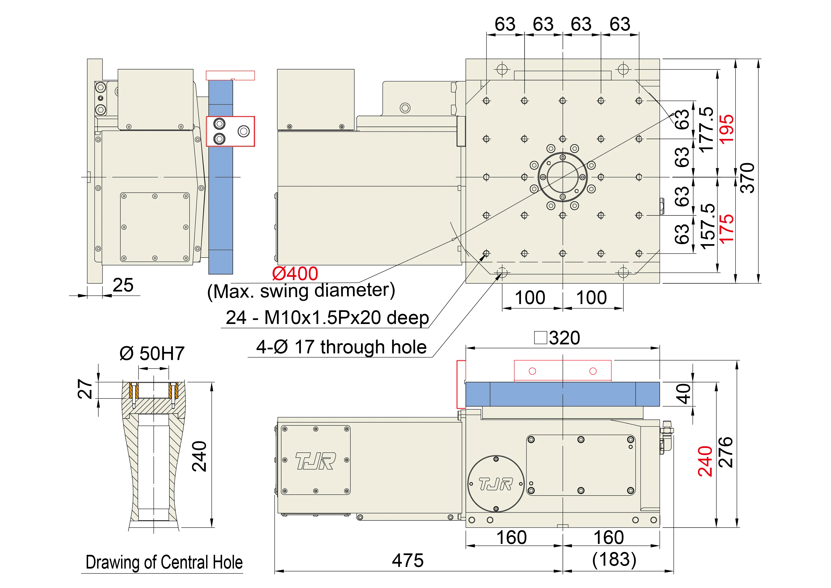 TJR HI-320-320F Hirth Coupling Index Table Technical Specifications