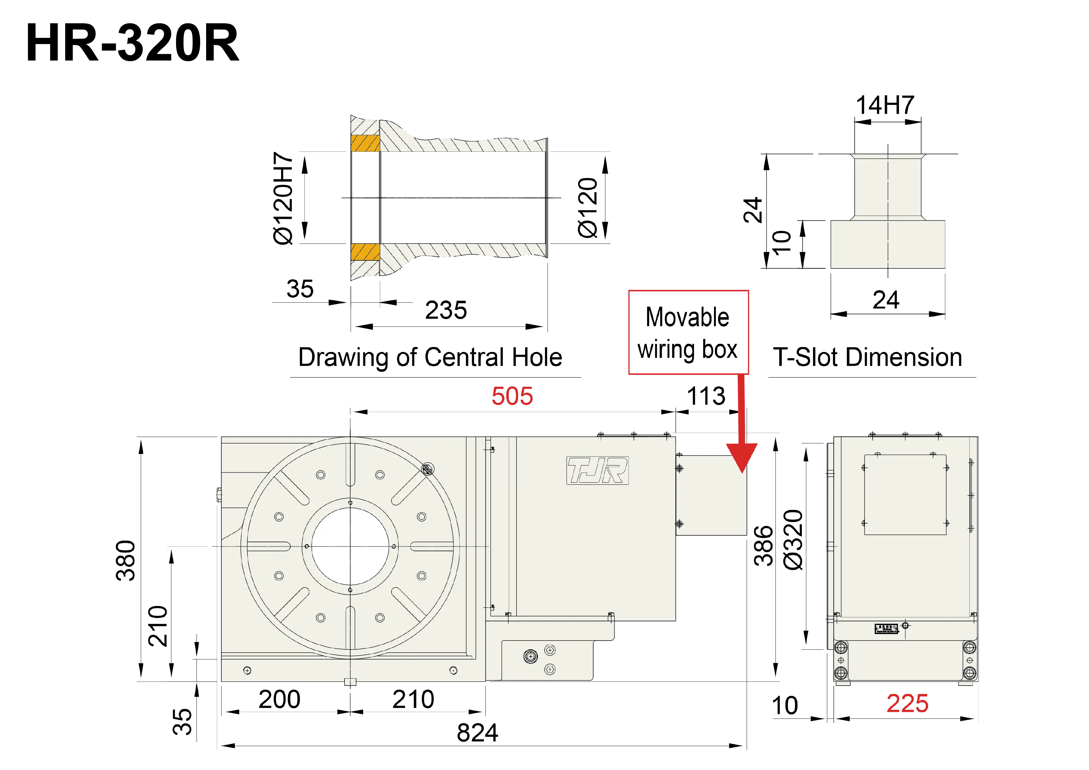 TJR HR-320R Worm Gear Rotary Table Technical Specifications