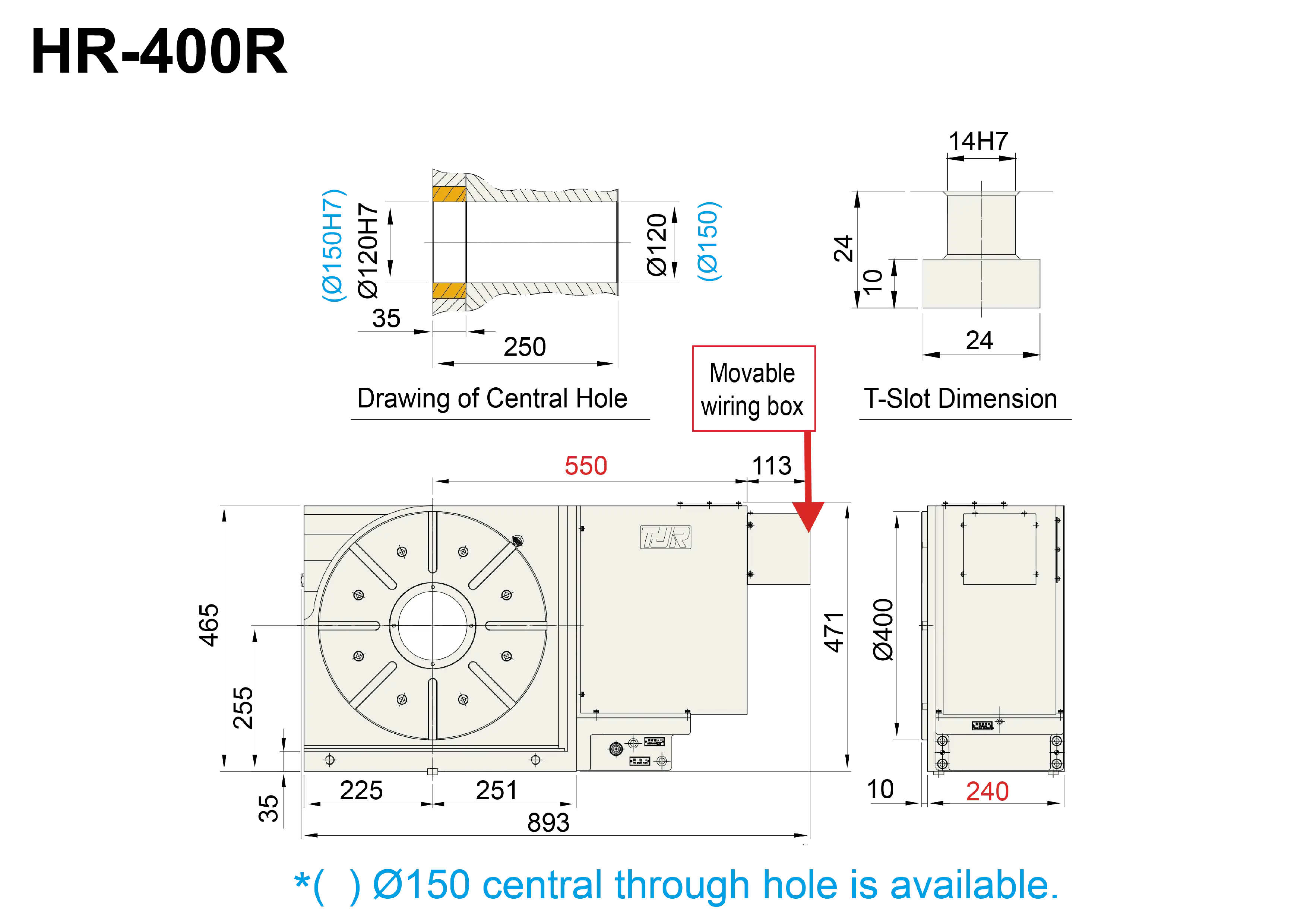 TJR HR-400R Worm Gear Rotary Table Technical Specifications