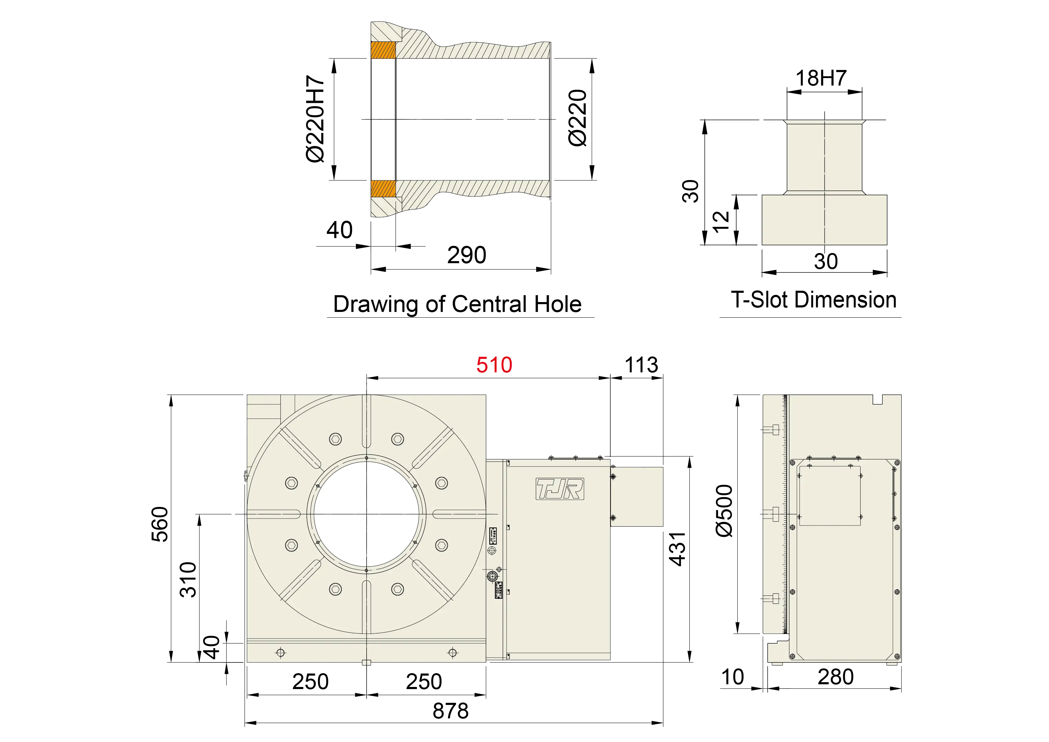 TJR HR-500R Worm Gear Rotary Table Technical Specifications