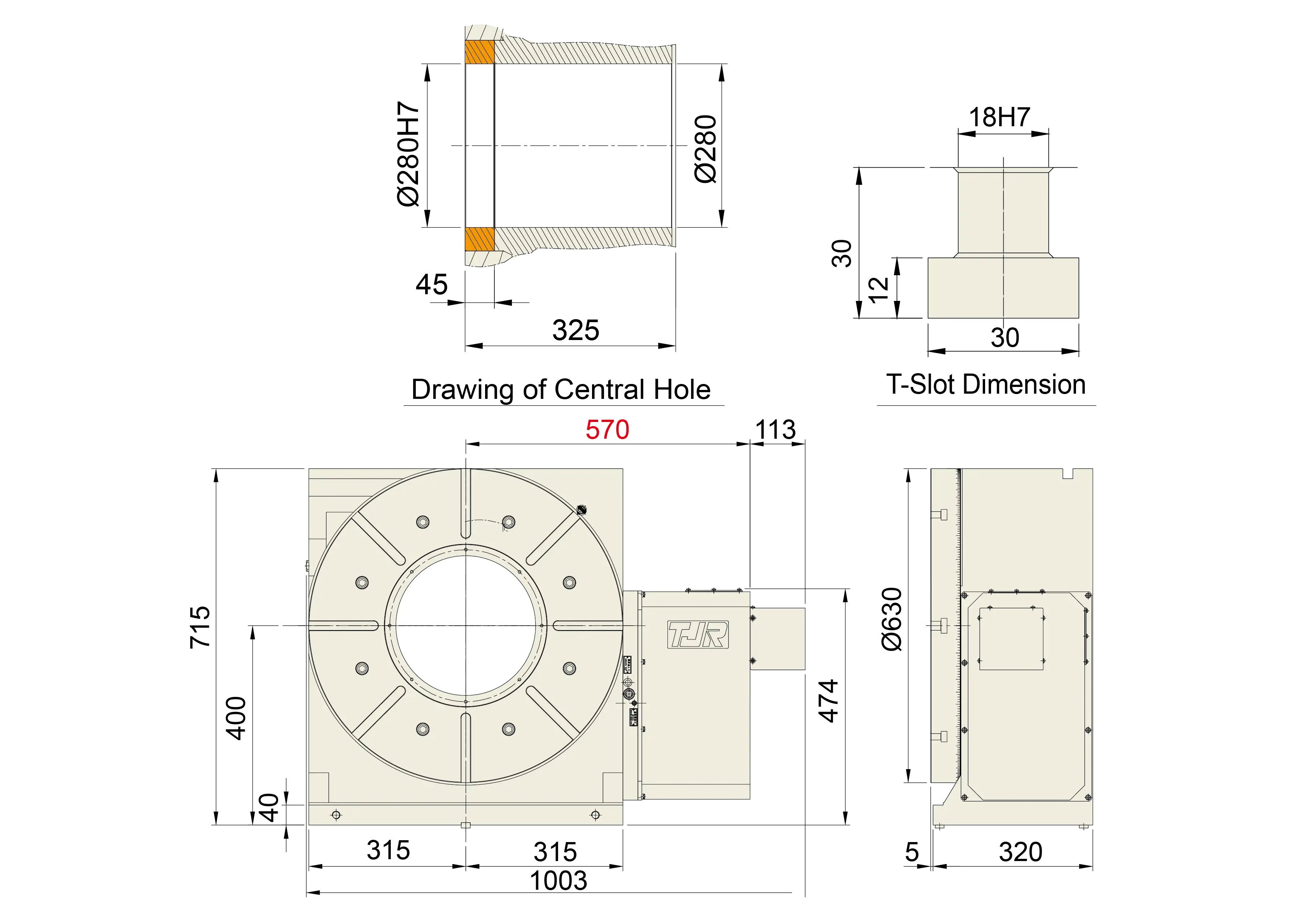 TJR HR-630R Worm Gear Rotary Table Technical Specifications