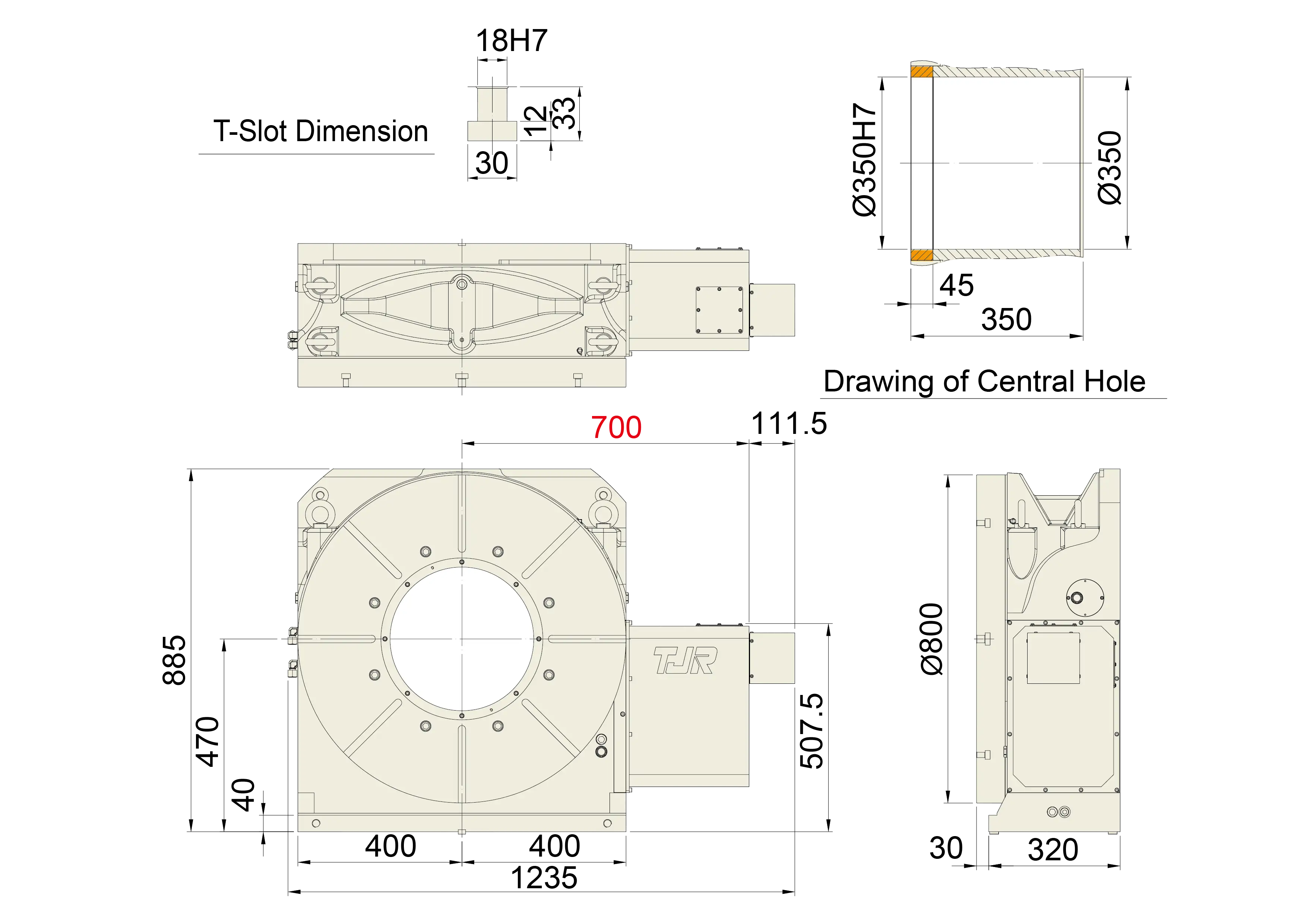 TJR HR-800R Worm Gear Rotary Table Technical Specifications